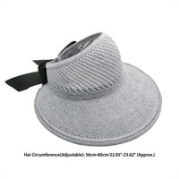 Слънчева шапка сгъваема широка слама шапки Слънчеви козирки за жени, лък плажна шапка Лято сиво с един размер