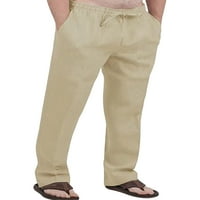 Мъжки тънки летни джобове еластична талия рисува струна чист цвят ежедневни панталони