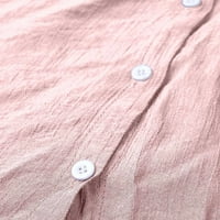 Върхове за жени работят ежедневни продажби Лято късо ръкав памучен бельо ризи Моден бутон V Врат Сящ цвят свободно време тениска отгоре свободен обикновен годен удобна торбичка с джобни розови l