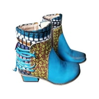 Juebong Boots on Clearance Каубойски ботуши за глезени за жени Кокетни високи токчета ретро цип ботуши цветни отпечатани западни каубои