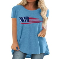 Тениска от вогуеле дами тениска us flag Print Tee с къс ръкав тениска ежедневно облекло туника блуза свободни летни върхове синьо 5xl