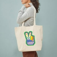 Cafepress - Rainbow Peace Sign Hand Tote чанта - Естествено платно тотална чанта, платна чанта за пазаруване