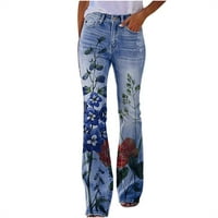 Edvintorg жени плюс размер дънки панталони винтидж флорални отпечатани отпечатъци с висока талия
