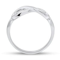 Кръгло изрязано бяло естествен диамантен акцент безкраен годежен пръстен в 14K бяло злато над стерлингов сребърен пръстен размер-7