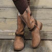 Qiaocaity жени обувки при клирънс, до 20% отстъпка, жени модни обувки ретро западни ботуши ежедневни топли ниски токчета със средна клечка ботуши кафяви 42