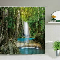 3D водопад пейзаж водоустойчив душ завеса комплект завеси за баня пролетния пейзаж зелени дървета Цвете фона на стена декор