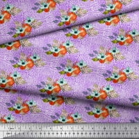 Soimoi Purple Japan Crepe Satin Fabric Tomato, листа и цветни флорални отпечатъци от плат по двор