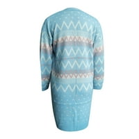 Стилно яке за жени Qwang Зимен кабел с дълъг ръкав плетен цветен блок бохо и райета пуловер жилетка от жилетка за пуловери за жени