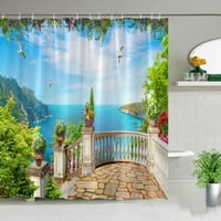 Средиземноморски ландшафтен душ завеса комплект кука европейски балкон океанска градина пейзаж полиестер плат баня аксесоари