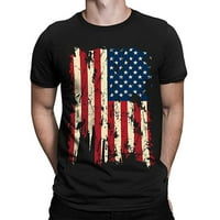 Летни мъже Тениска на бодибилдинг американски тениска за независимост на тениски ретро САЩ флаг за къси ръкави за къси ръкави дишащи ежедневни улични дрехи отгоре