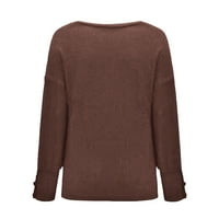 Yinmgmhj Cardigan пуловери за жени модни жени пуловер горни якички със солидни бутони ръкав плетен ежедневен пуловер топъл дълъг ръкав топъл топ кафе + 10