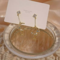 Обеци за жени Сребърни обеци от игла винтидж сладка луна Обеци от пискюл Циркон Цветни обеци бижута Просвет на сделки