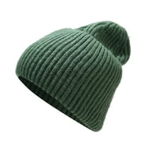 Френска барета шапка Женска шапка топъл кабел плета солидни шапки меки разтягане дебела сладка плетена капачка за студено време букви шапки отворена плетена зелена един размер