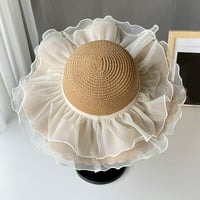 Rygai Net прежда декор кръг Dome Beach Hat Жени Големи ръбове слънцезащитен крем Флопи слама шапка Модна аксесоари, бял възрастен