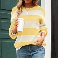 Yinmgmhj Cardigan пуловери за жени жени ежедневни цветни блок с дълъг ръкав с пуловер пуловер лек пуловер пуловер Топ Жълто + XL