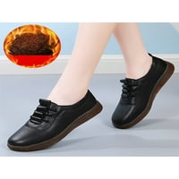 Oucaili дамски маратонки комфорти хлябове хлъзга върху плоски леки плюшени облицовани ежедневни обувки Работна обувка за ходене черно с облицовани 5.5