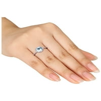 1. Карат аквамаринов пръстен с диаманти в сребро със стерлинги