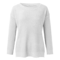 Пуловери за жени Разхлабени плетен пуловер с дълъг ръкав Небрежен O Врат Пуловер Снеджен пуловер Топс