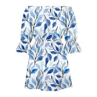 Bazyrey Fomen's Ressions Summer Ruffle дълъг ръкав рокли A-Line женски флорални ежедневни рокли от рамо сини m
