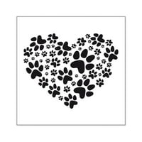 Cafepress - Черно сърце с лапи, модел на животински отпечатък St - квадратен стикер 3 3